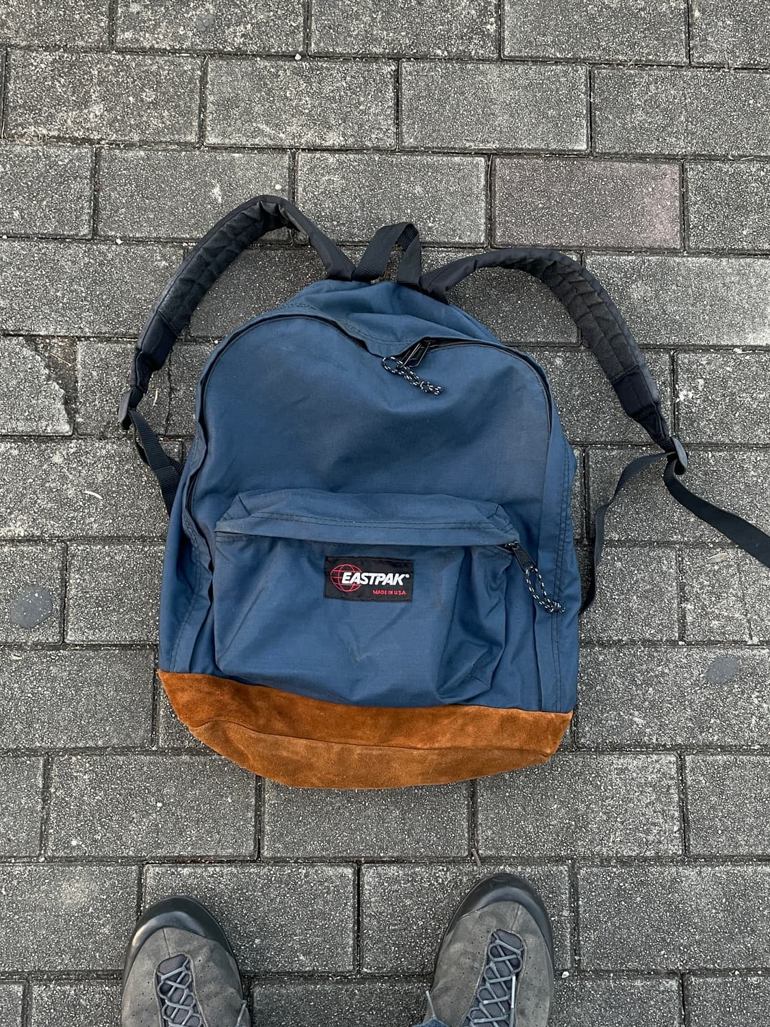 90s Eastpak Leater Bottom Navy Backapack 상품이미지1