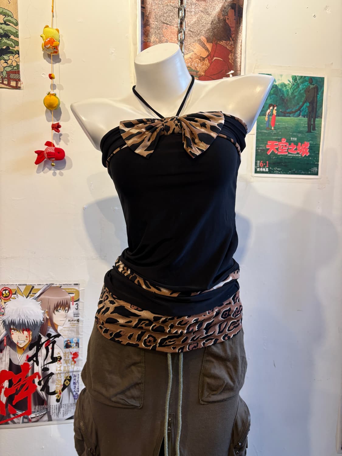 레오파드 패턴 홀터 끈 리본 원피스 튜브탑 갸루 상품이미지1