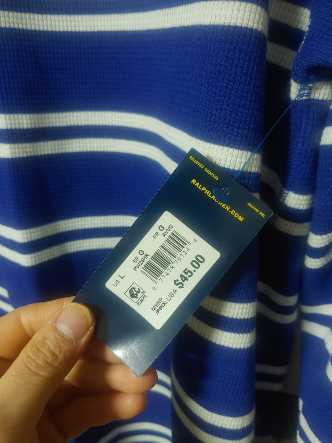 (새제품)  폴로 랄프로렌 스트라이프 블루 티셔츠 L사이즈 택○ 상품이미지3