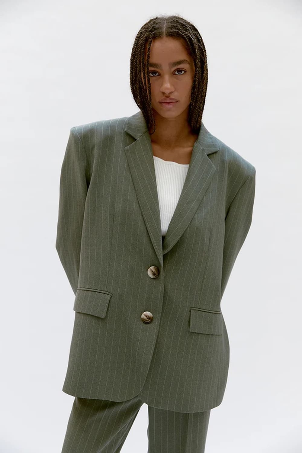 Musier Paris 빈티지 무드 오버핏 핀스트라이프 테일러드 자켓 상품이미지6