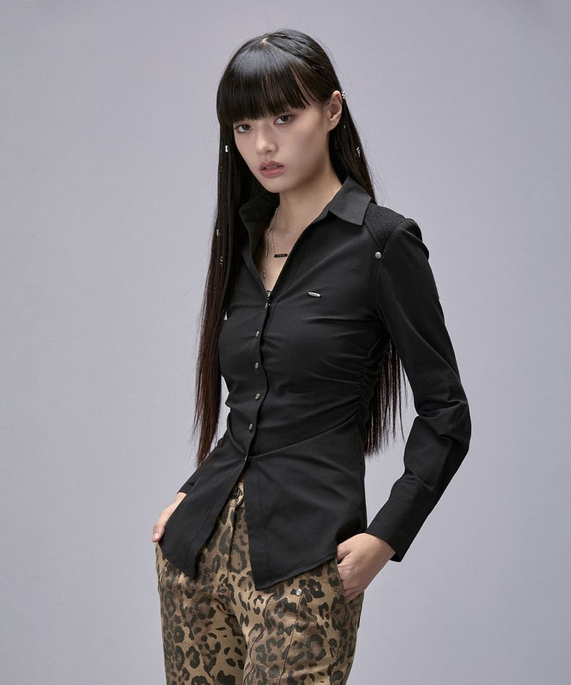 키치앤키스 슬림핏 셔츠 블랙 상품이미지1