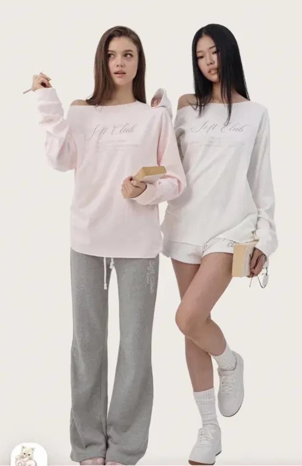 클리시어 소프트클럽 원숄더 스웻셔츠 핑크 상품이미지1