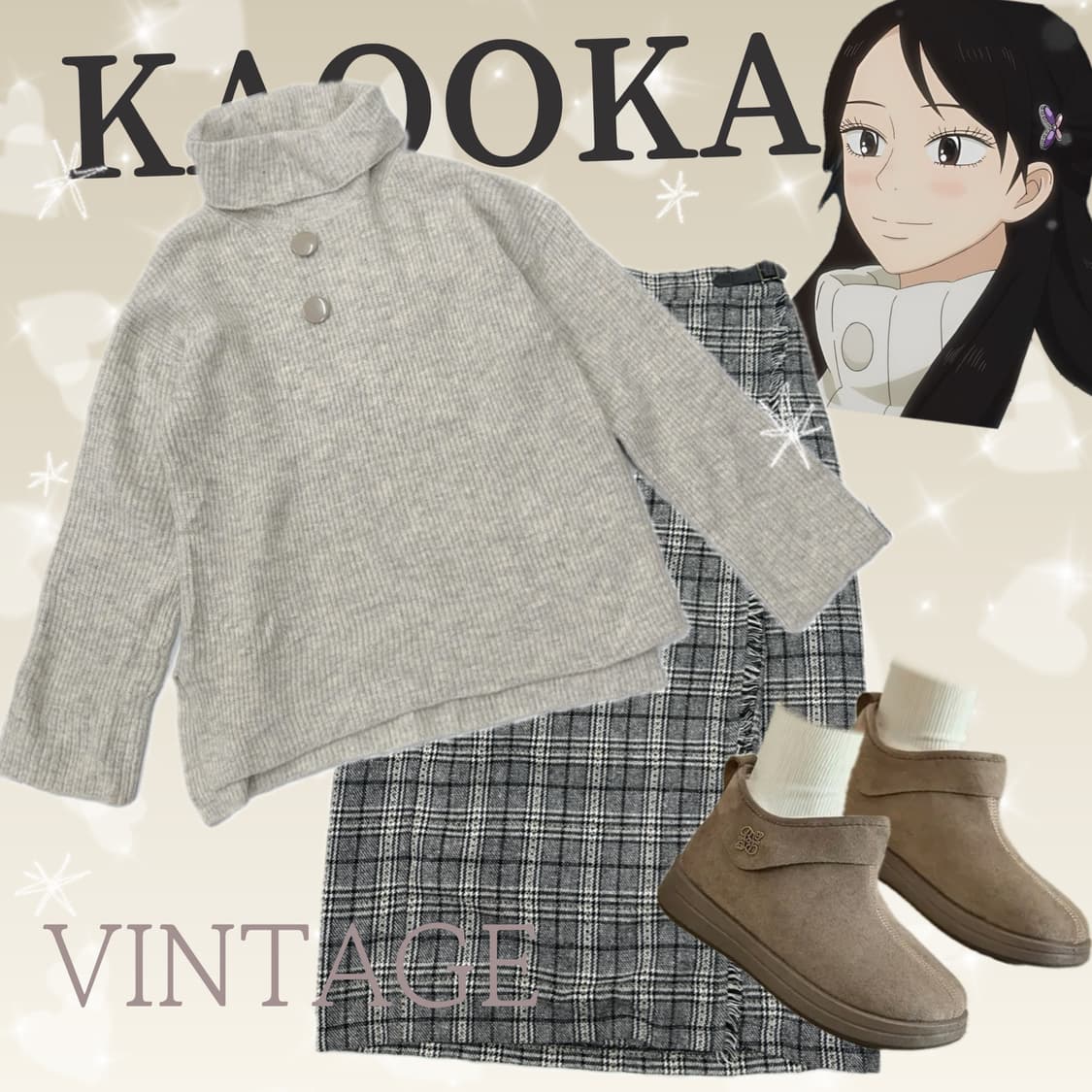 🧤사와코의 하프넥 코디세트 🧤 니트 롱 체크 스커트 그런지 겨울 상품이미지1