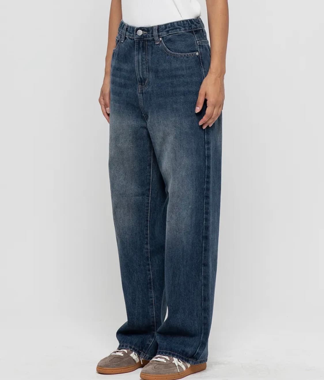 챔브로스 우먼즈 세미 와이드 워싱 데님팬츠[딥블루] 상품이미지3