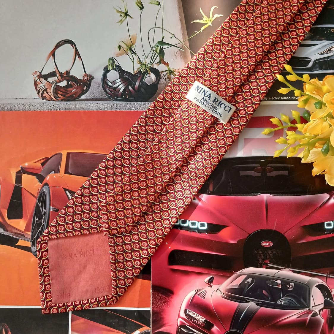 니나리치 실크 오렌지 스파이럴 패턴 넥타이 9.3cm A등급 A18878 상품이미지4