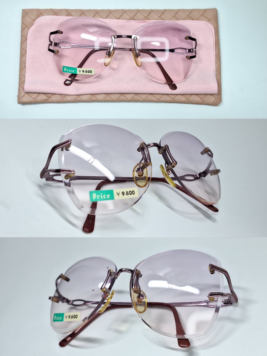 00s 일본제 빈티지 데드스톡 미사용/핑크톤 무테 선글라스 겸 안경테 상품이미지5
