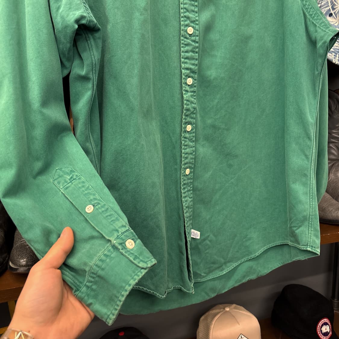 90s 폴로 랄프로렌 워싱그린 버튼다운 셔츠 퍼플포니 N748 상품이미지4
