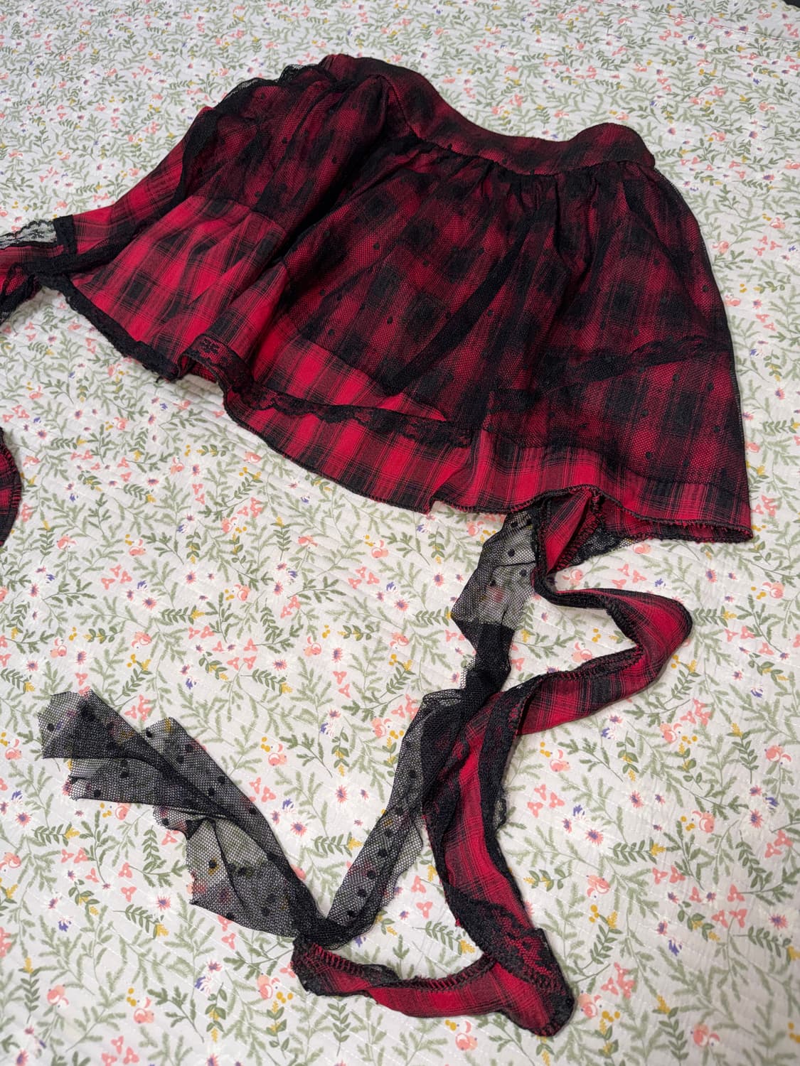 펑크 레드체크 레이스 미니스커트 상품이미지2