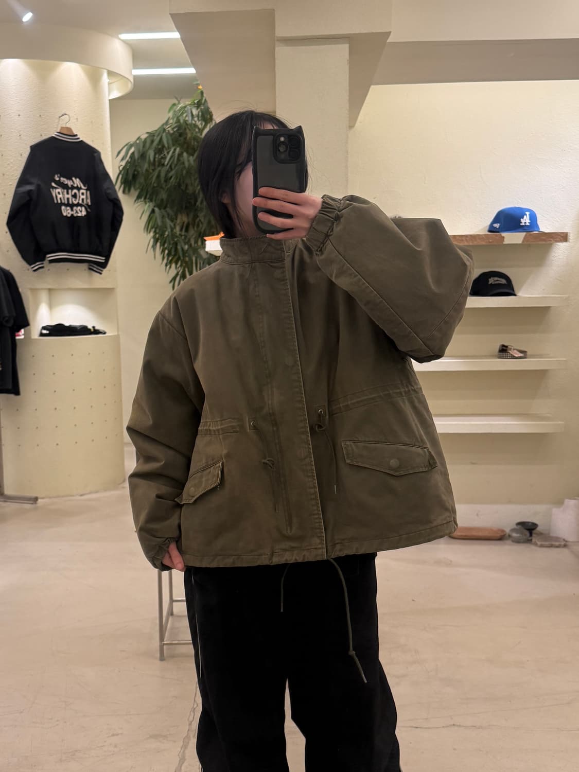 빈티지 카키 스트링 숏 야상 자켓 U188 상품이미지1