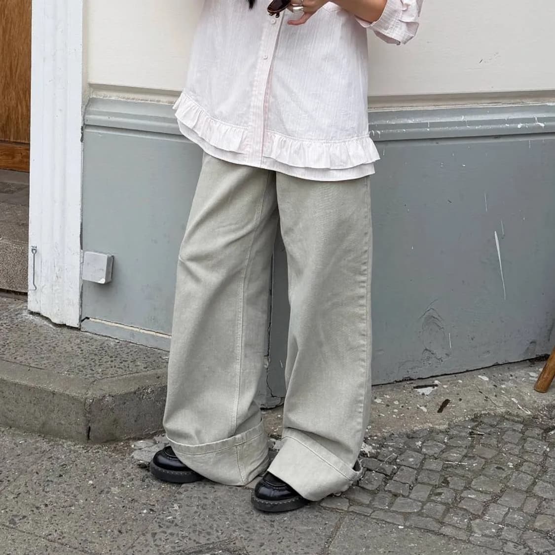 럭키슈에뜨 와이드 다잉 데님 팬츠 라이트베이지 상품이미지6