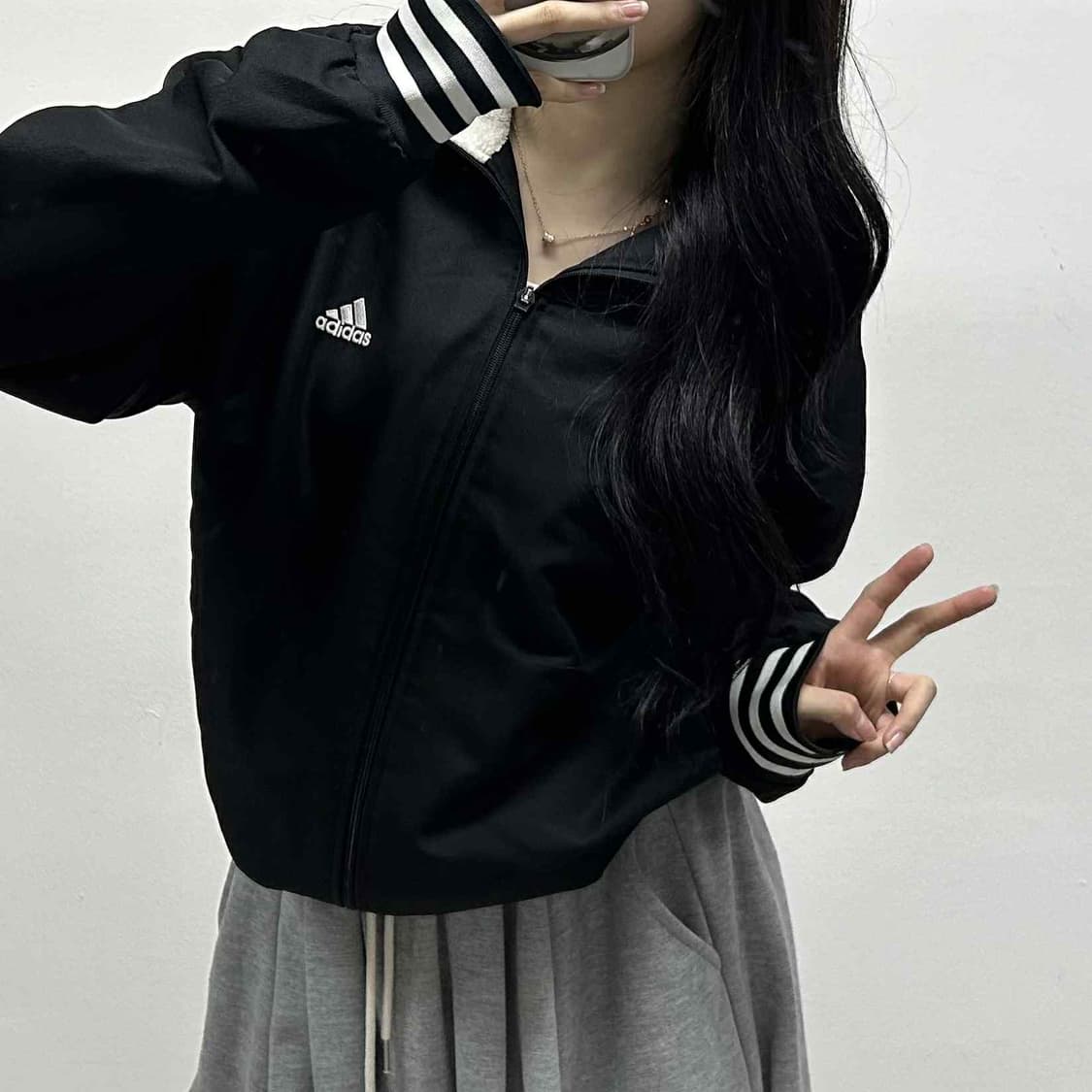 아디다스 블랙 올드스쿨 아방핏 패딩 자켓 흰검 져지(105) 상품이미지1