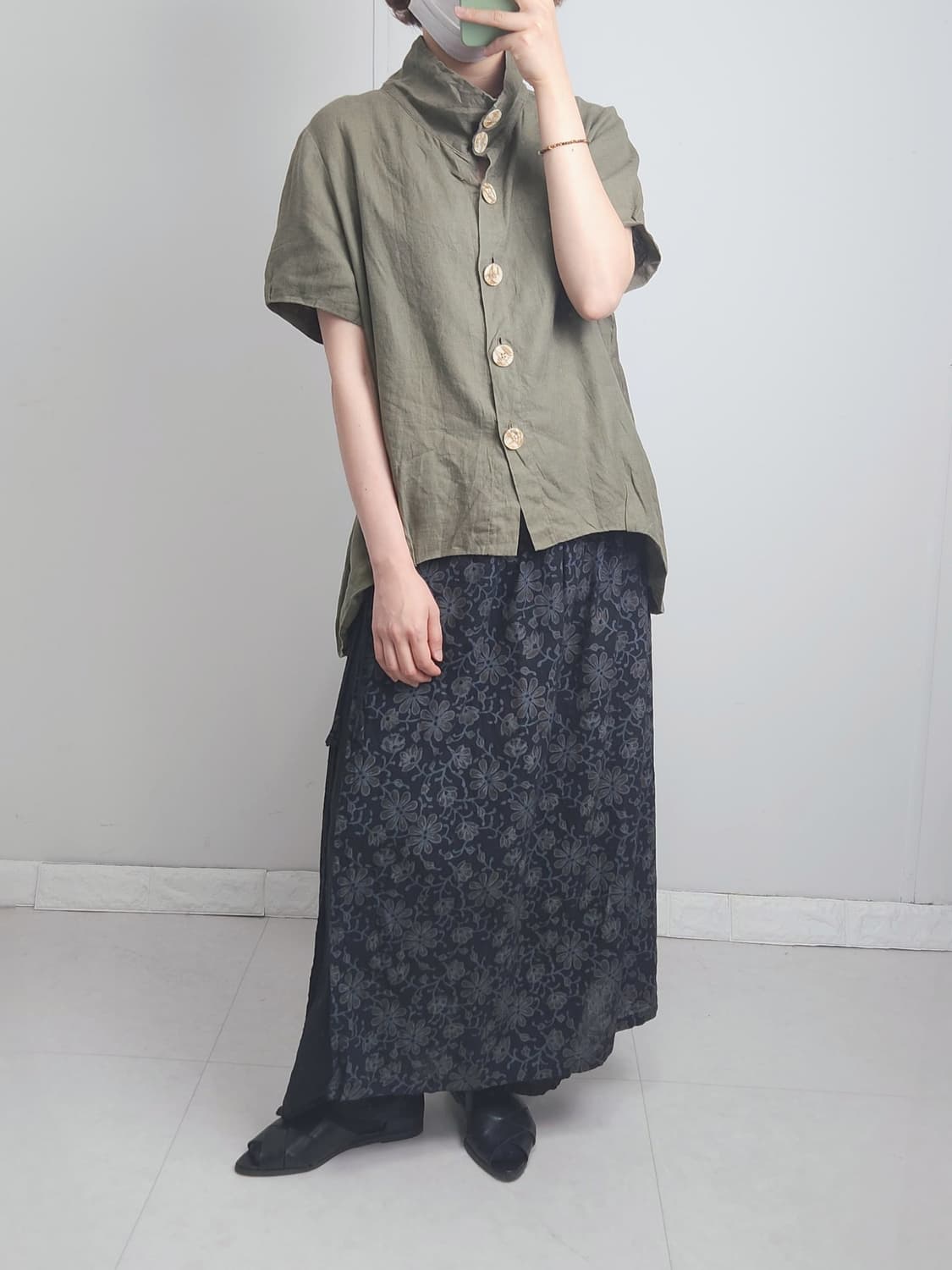 (made in ITALY)하이넥 리넨 블라우스 상품이미지2