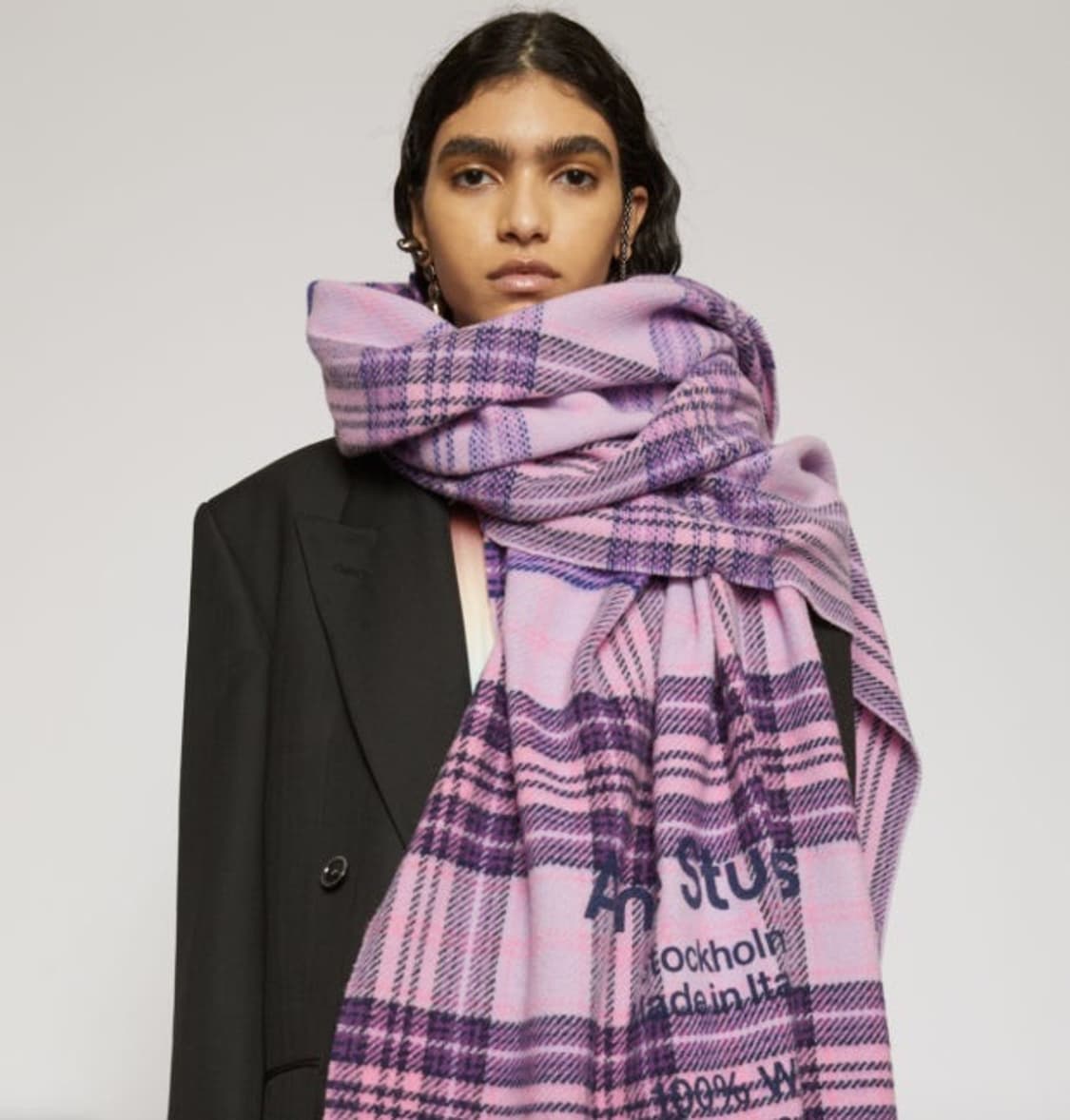 아크네 스튜디오 타탄 체크 울 로고 머플러 퍼플 상품이미지2
