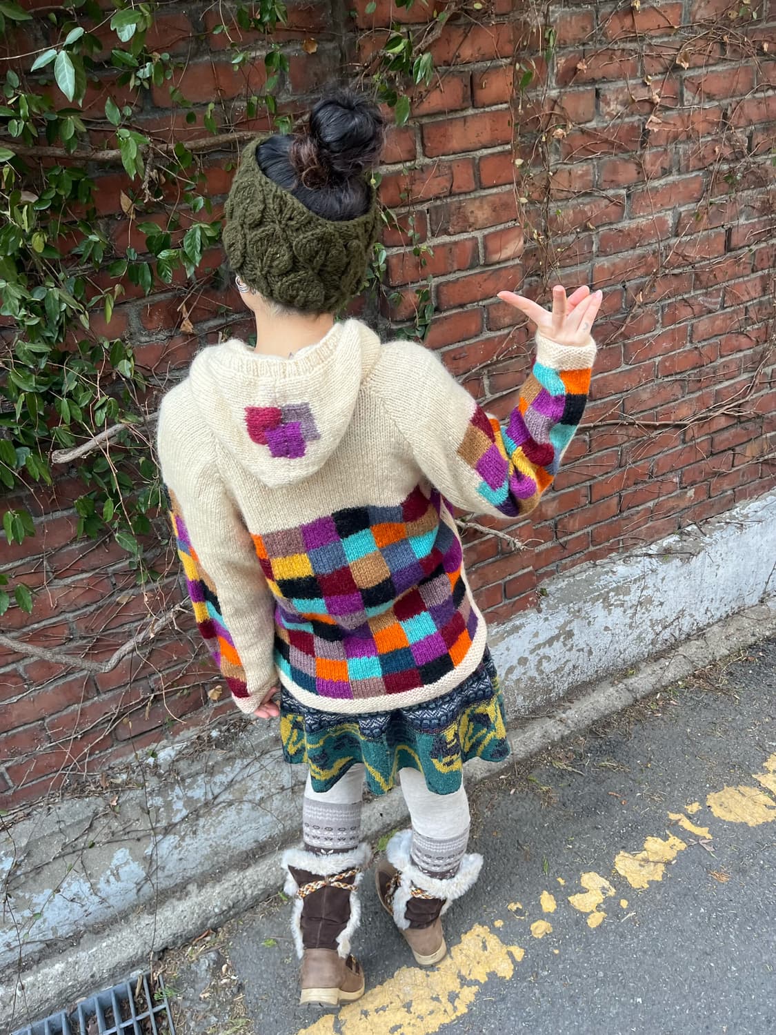 컬러풀 포인트 후드 울 니트 집업 상품이미지6