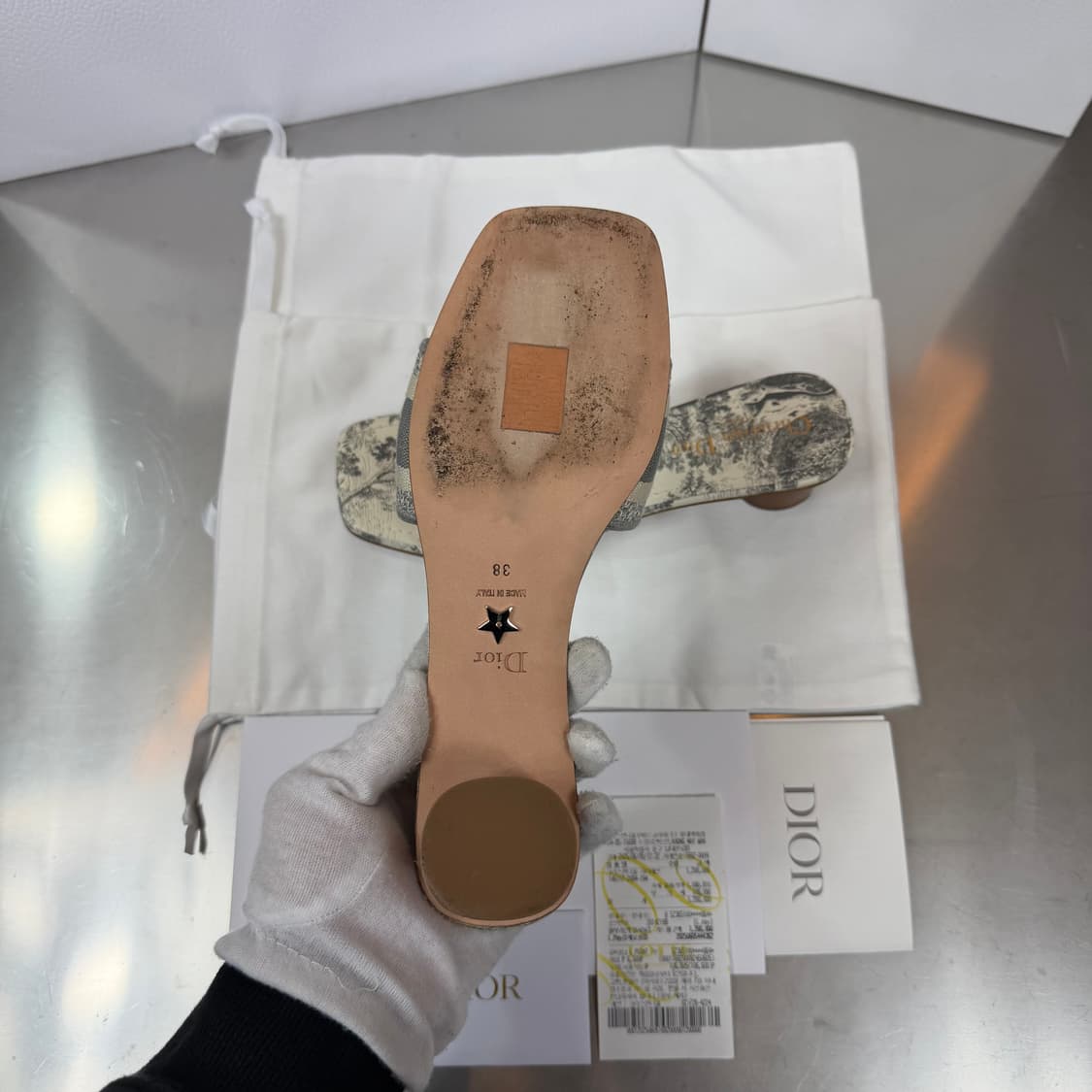 [리오브] 디올 디웨이 뮬 힐 플랜 드 파리 모티프 코튼 샌들 슬리퍼 상품이미지3