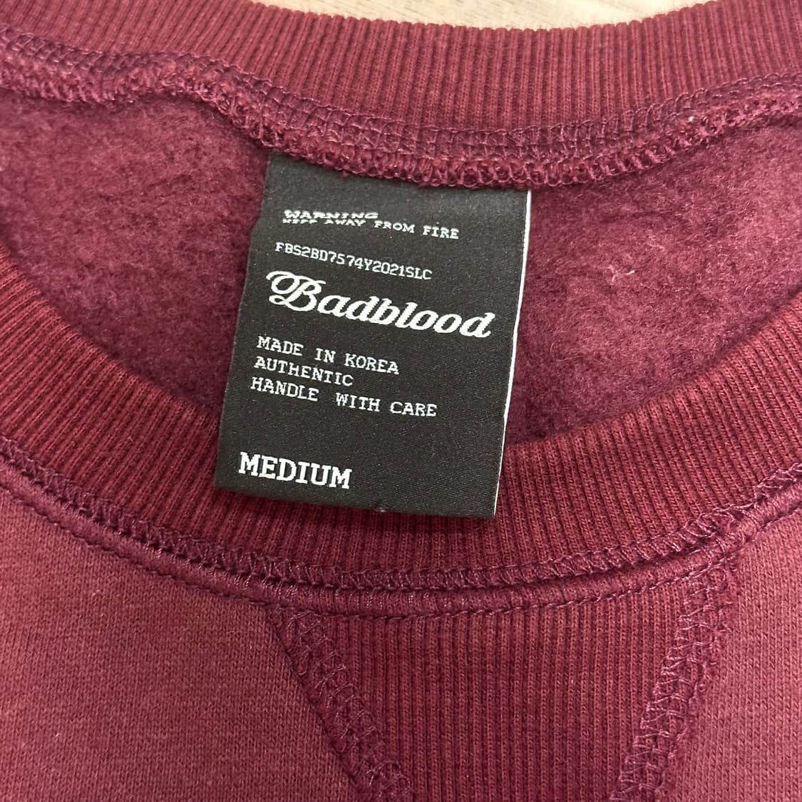 배드블러드 기모 맨투맨 버건디 m 상품이미지7