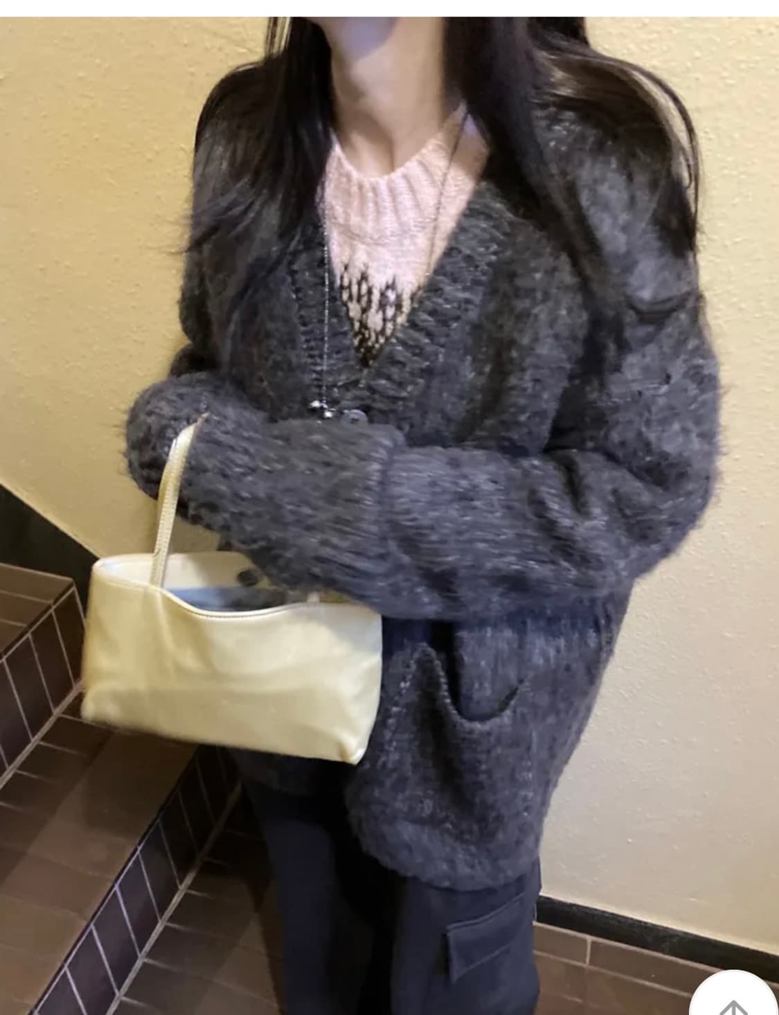 니트 오버핏 가디건 차콜 상품이미지3