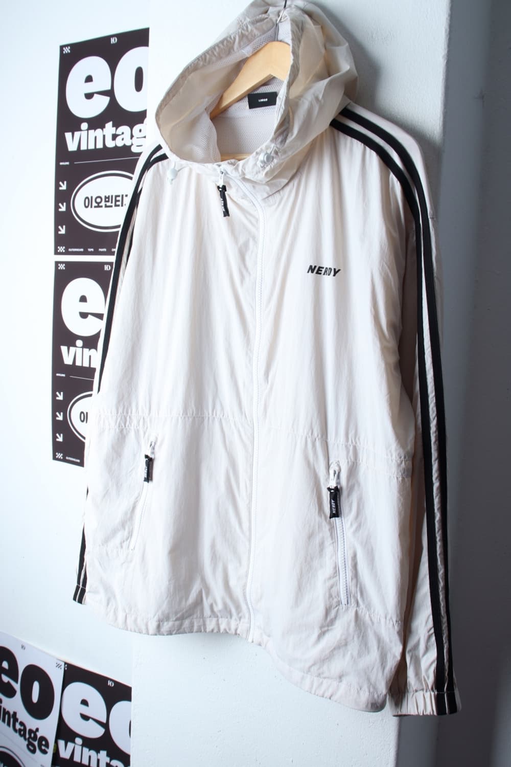 (L-2XL) 널디 집업 바람막이 점퍼자켓 빅사이즈 아이보리-H33076 상품이미지1