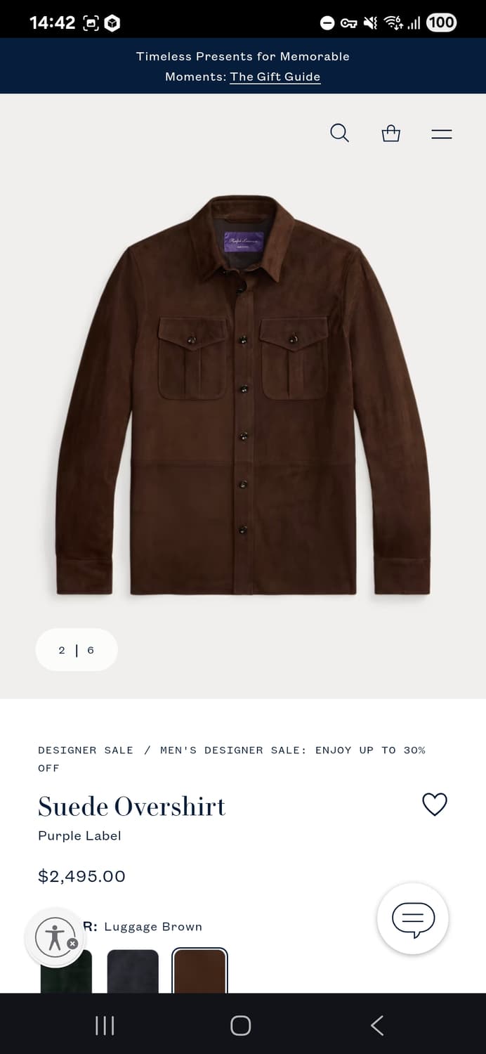 랄프로렌 퍼플라벨 스웨이드 오버 셔츠 상품이미지2