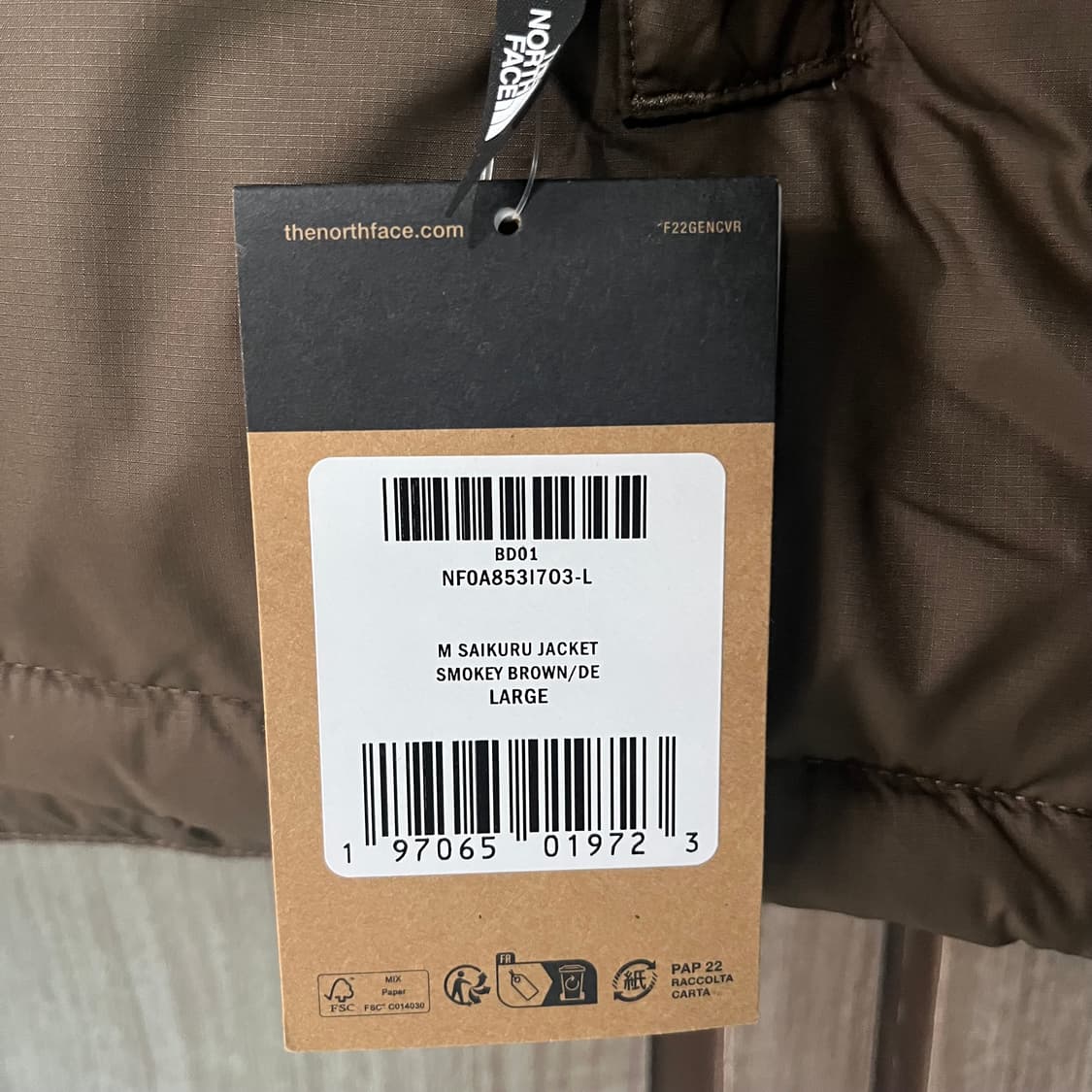 새상품(L) 노스페이스 사이쿠루 자켓 패딩 브라운 상품이미지2