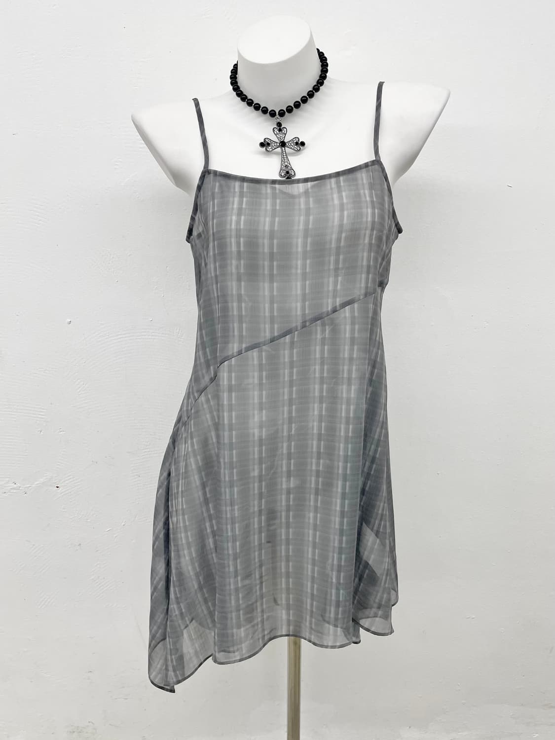 인사일런스 우먼 체크 레이어드 언발 원피스 상품이미지1