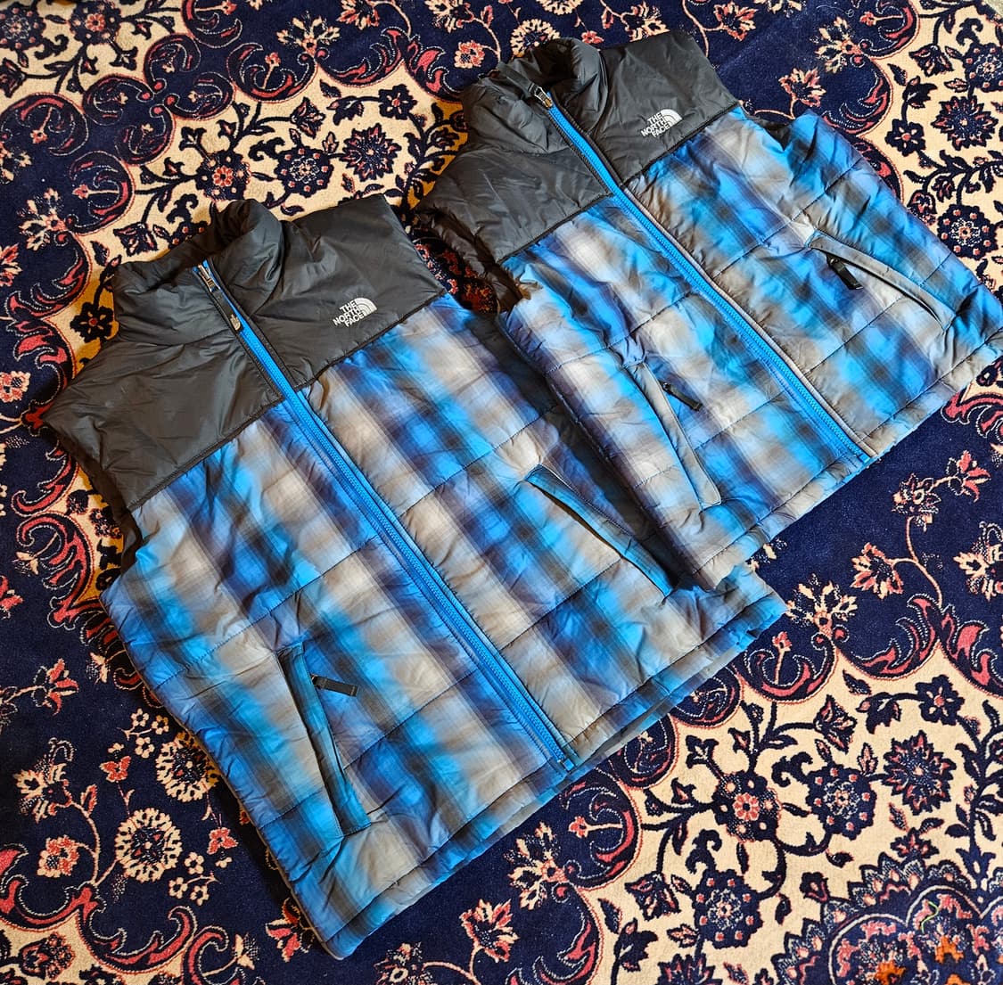 (미사용)노스페이스 체크 블럭 패딩 베스트 M / XL size 2종 상품이미지1