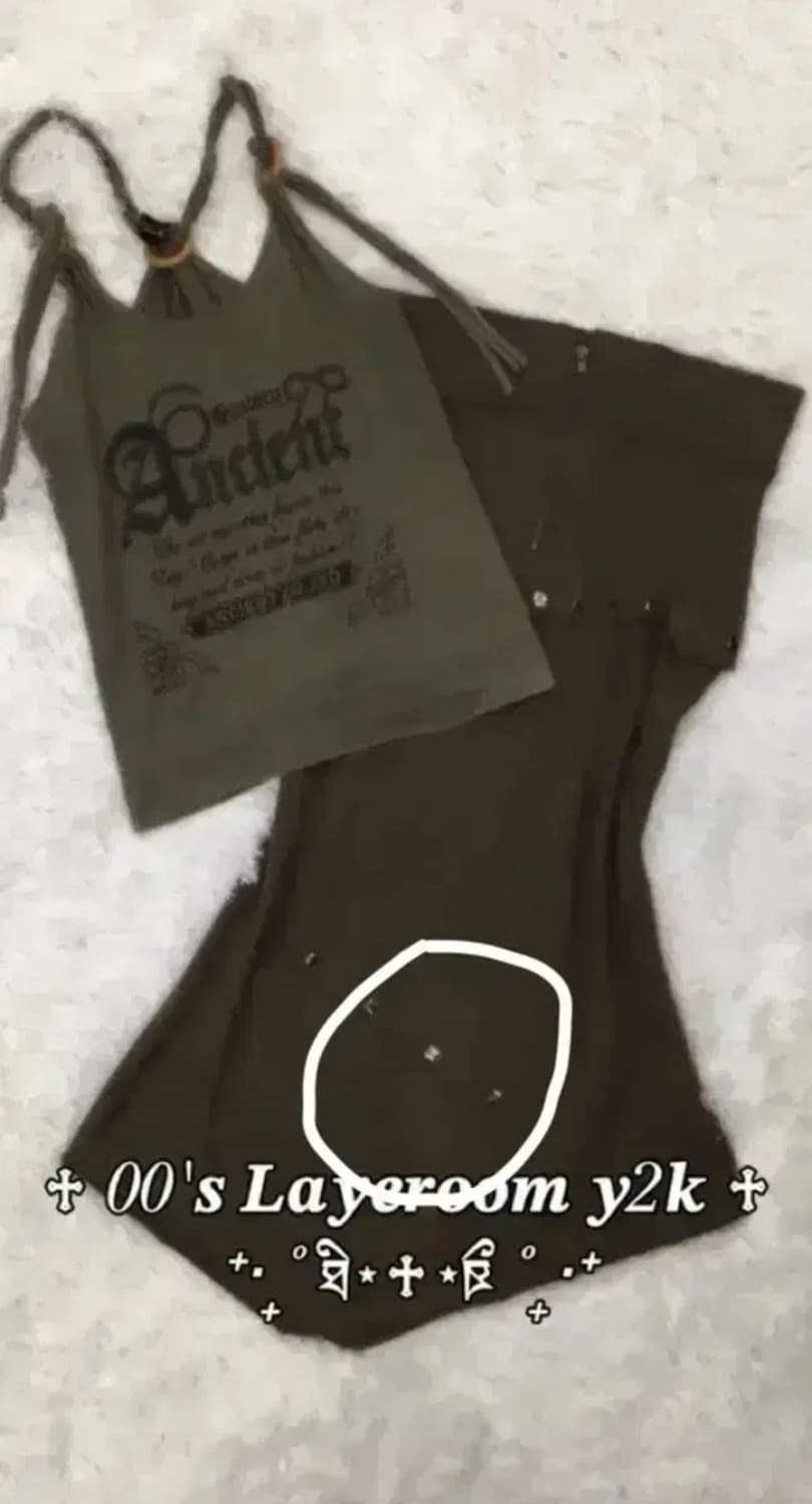 y2k 카키 면 롱스커트 치마 빈티지 상품이미지2