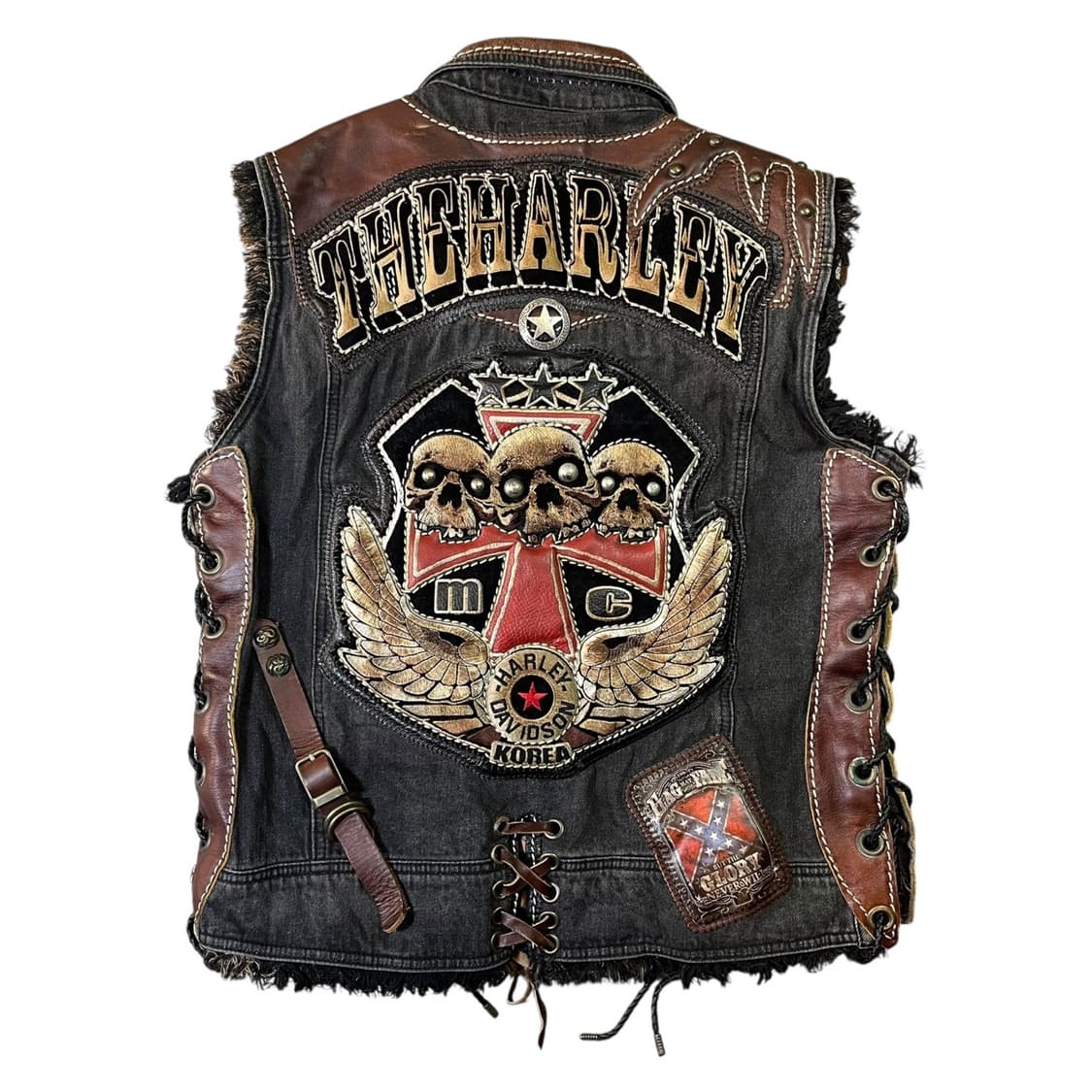 VINTAGE 커스텀 할리 데님 레더 베스트 자켓 상품이미지2