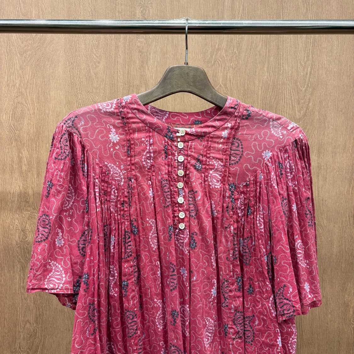 이자벨마랑 에뚜왈 코튼 블라우스 보헤미안 패턴 프린트 플리츠 디테일 핑크 상품이미지4