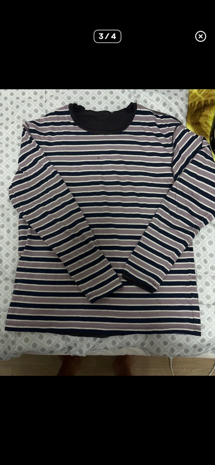 해칭룸 투페이스 롱슬리브 티셔츠 스트라이프 블루 차콜 2사이즈 S 상품이미지3