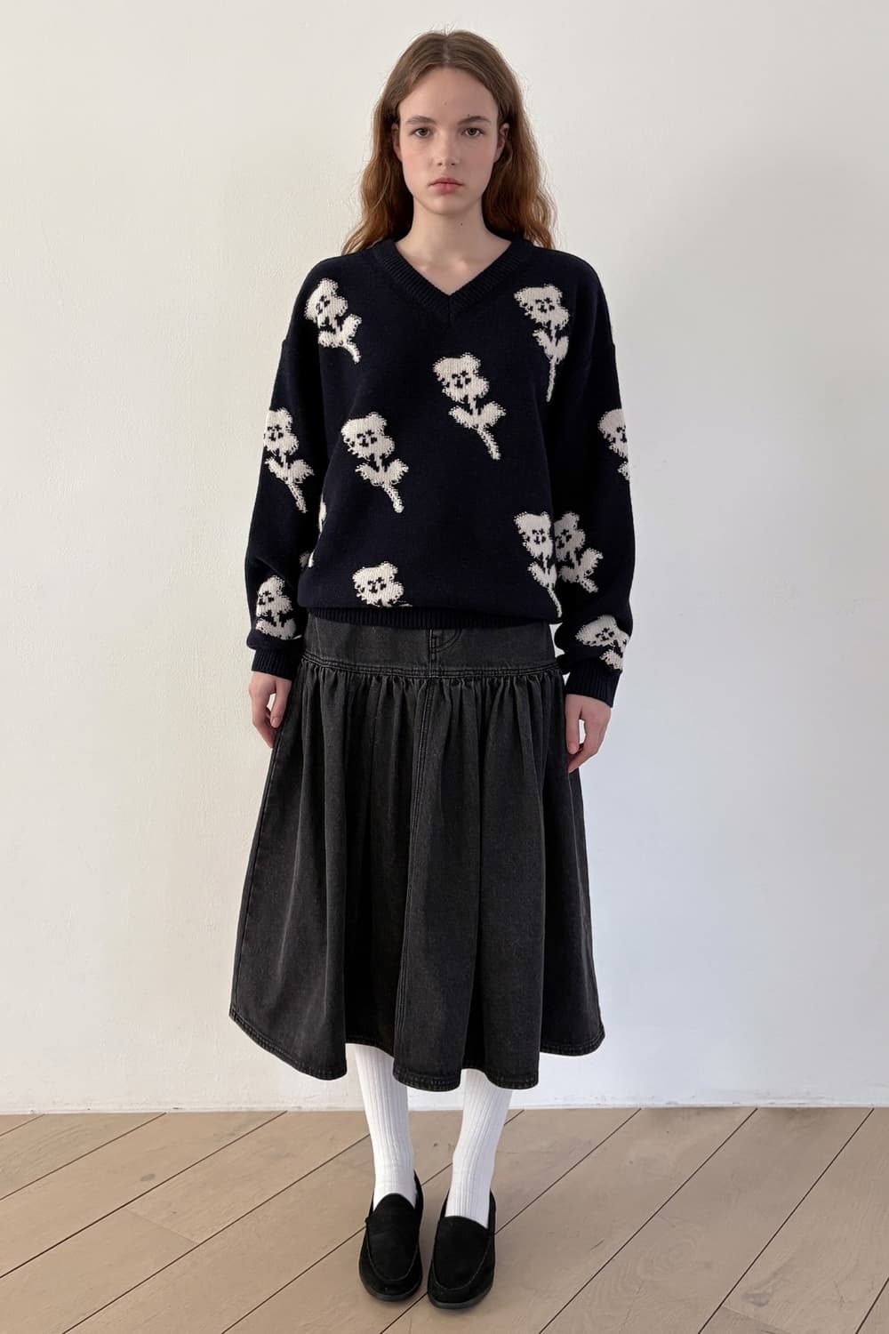 시눈 플레어 데님 스커트 블랙 상품이미지6