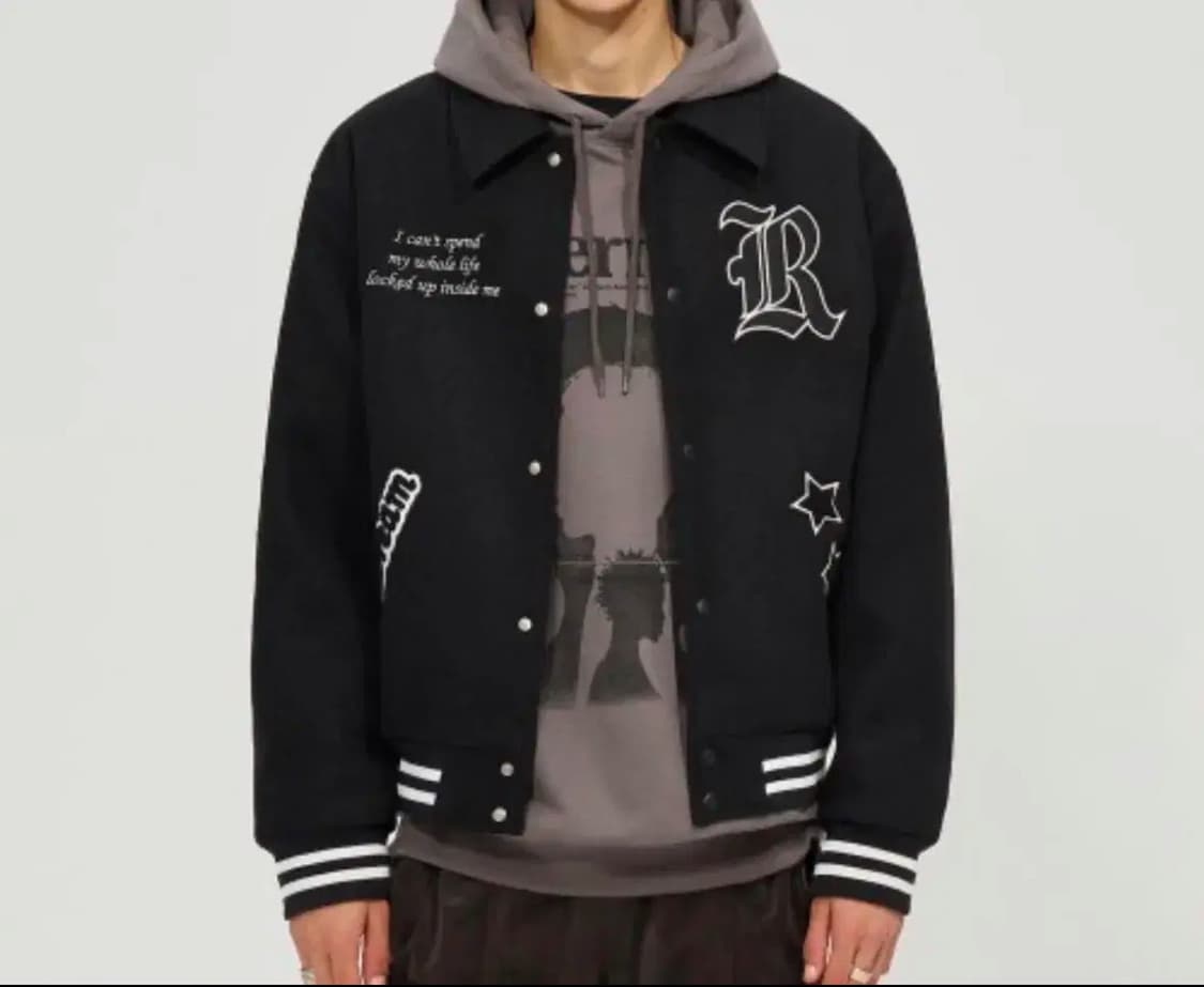 비바스튜디오 블랙 울 바시티 자켓 L 상품이미지2