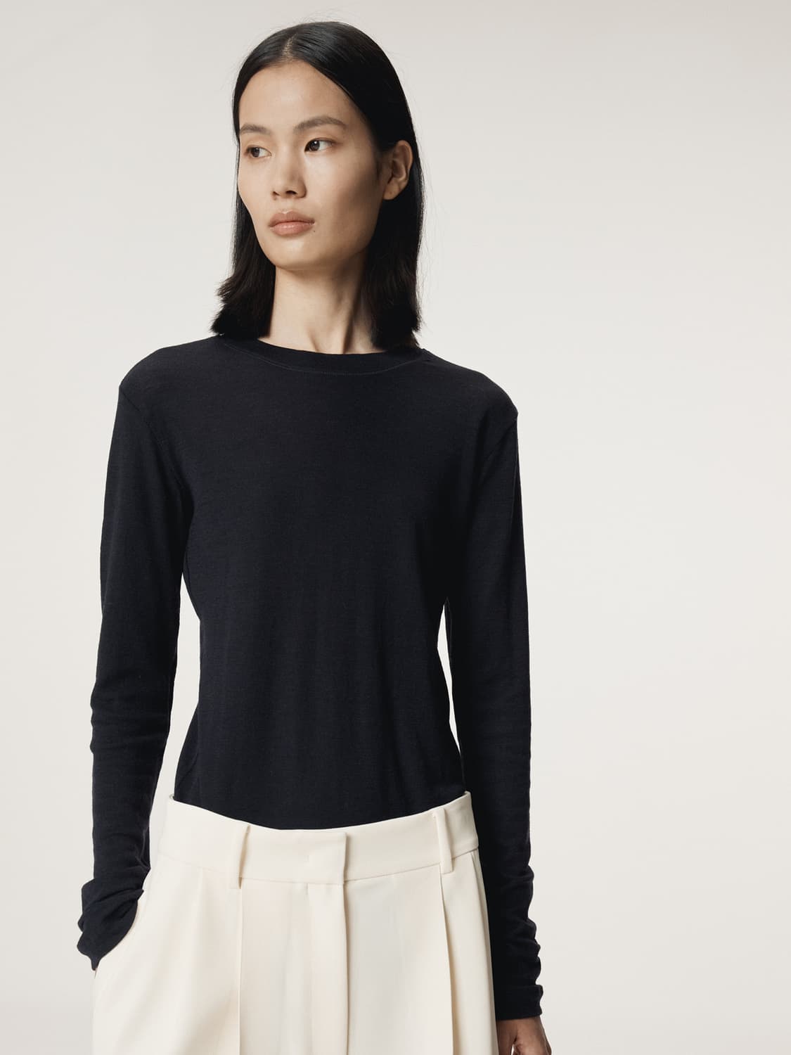 렉토 RECTO 슬림핏 울 저지 티셔츠 네이비 상품이미지2