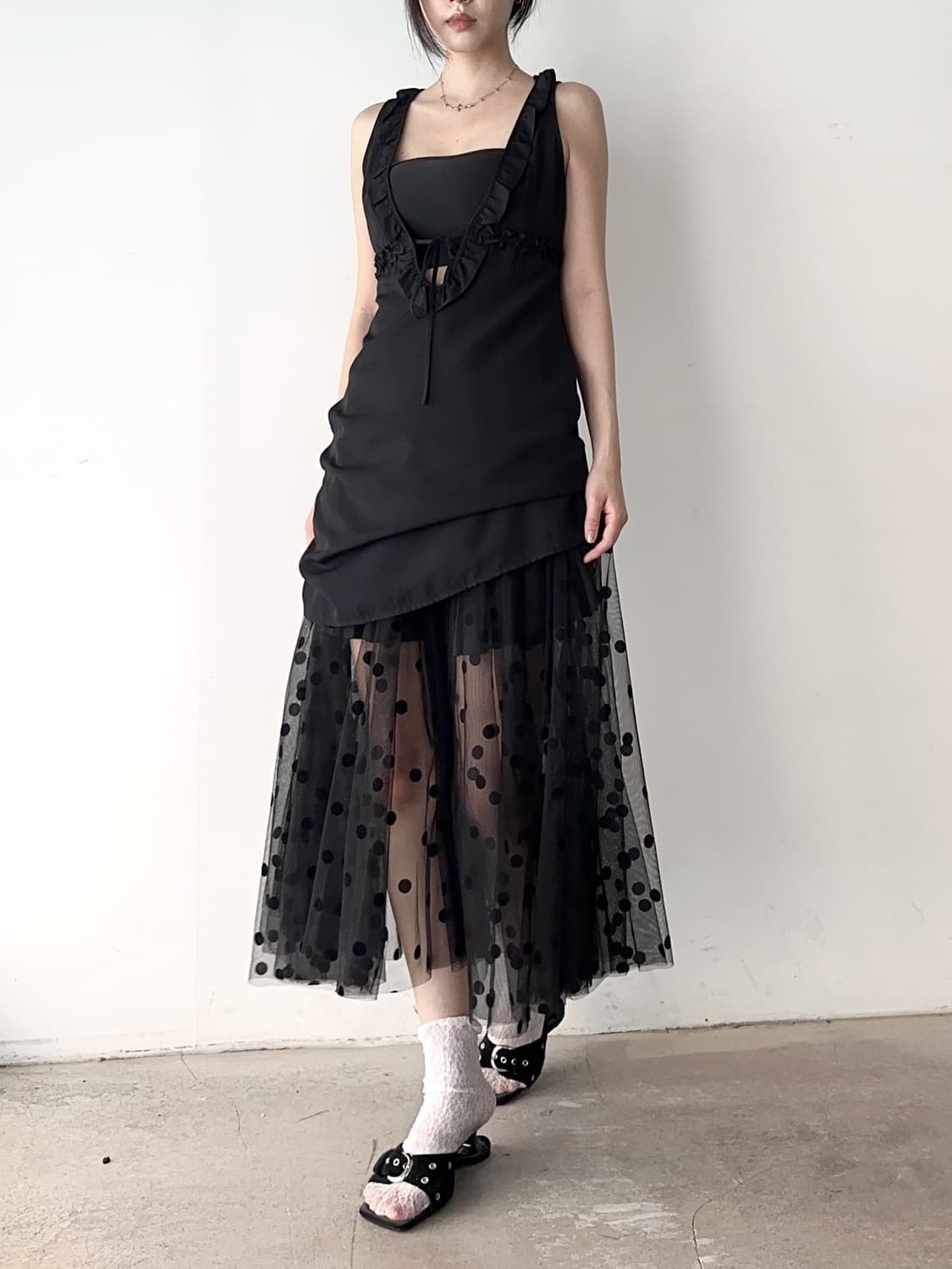 Organza dot skirt / black 상품이미지3