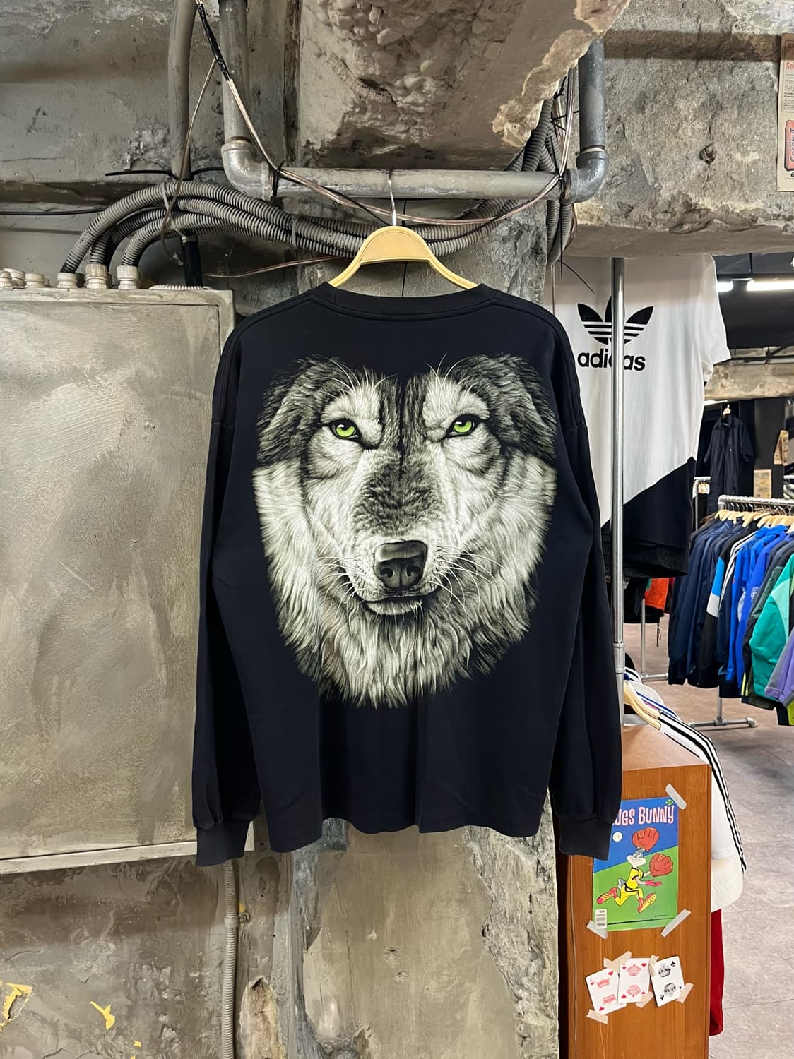 빈티지 울프 프린팅 긴팔티 블랙 XL #csz2863 상품이미지2