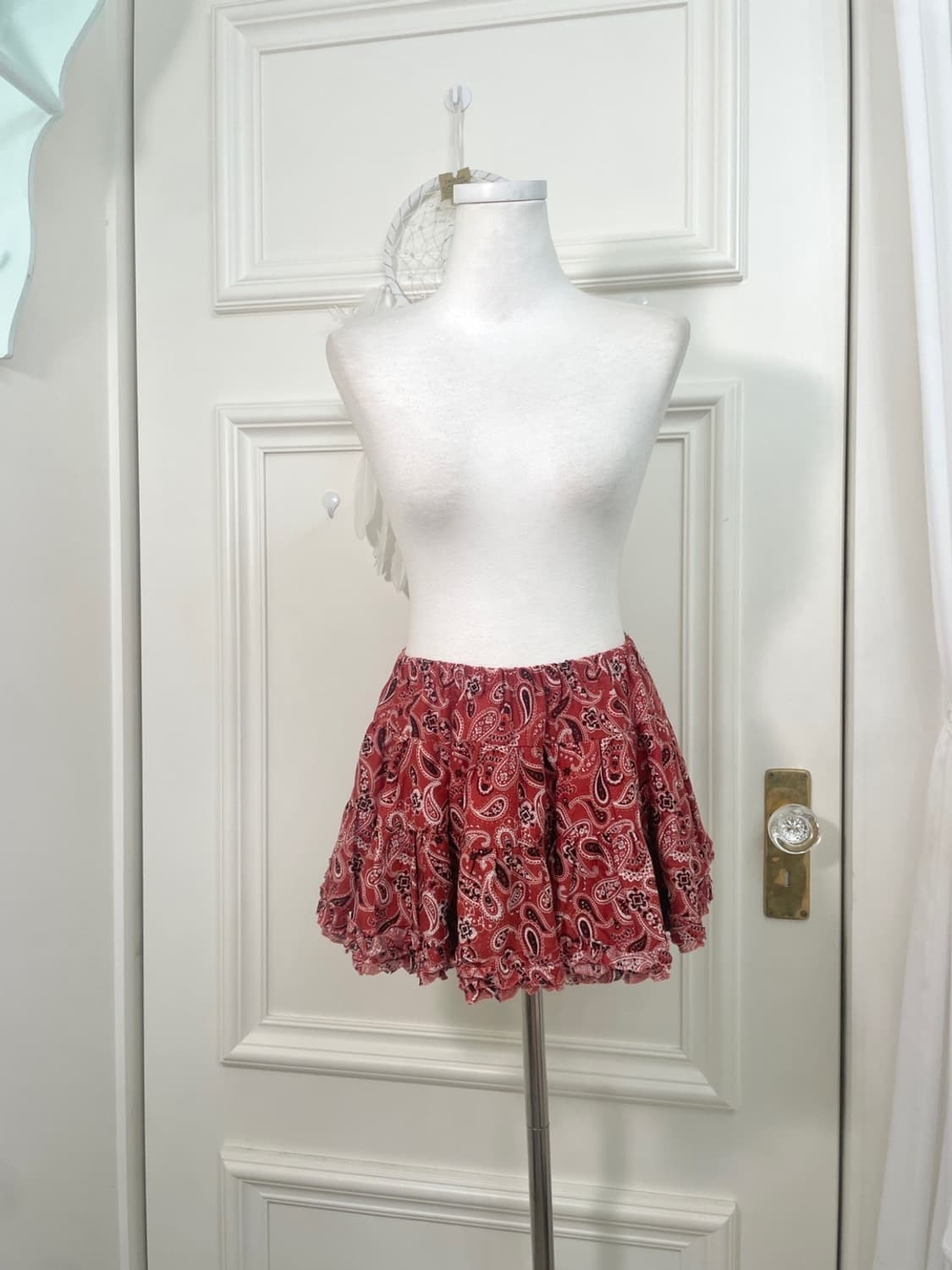 red pasley cotton mini skirt(size-M) 상품이미지1