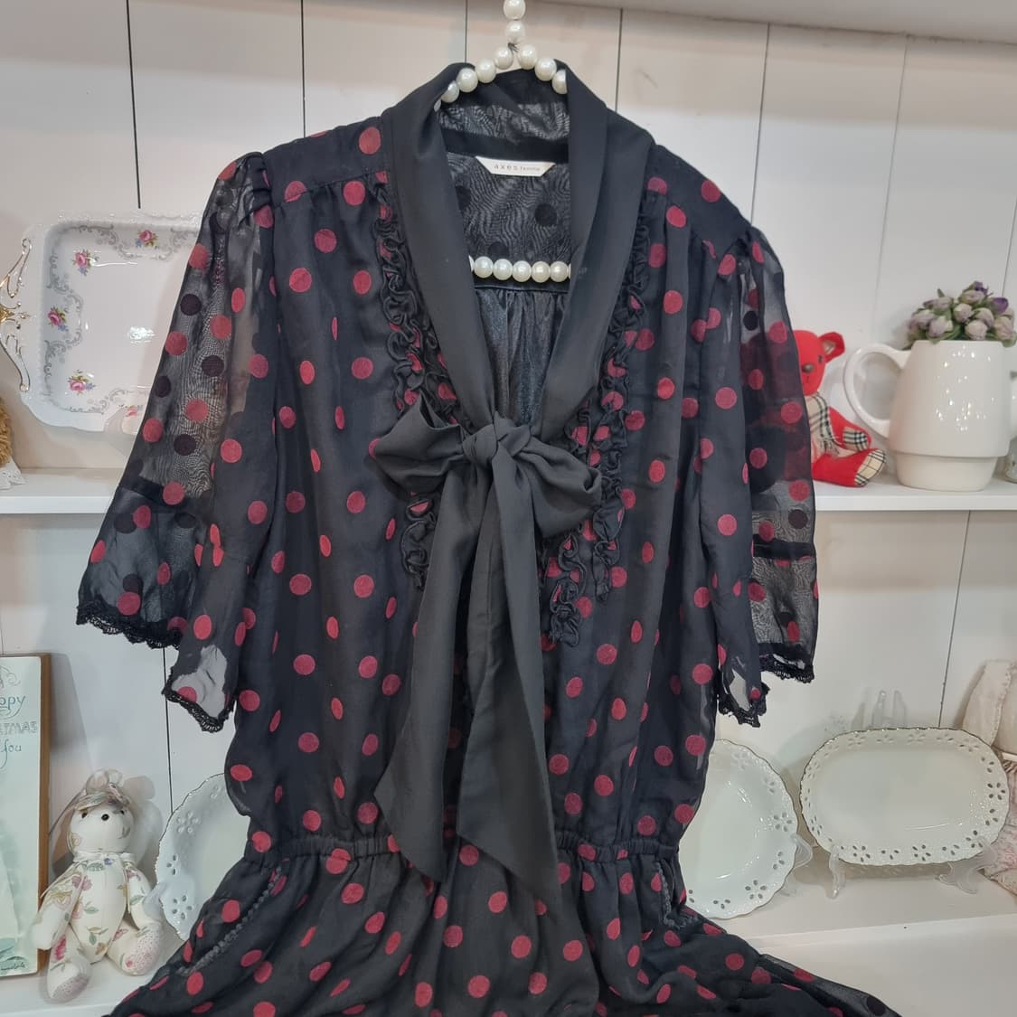 엑시즈팜 플로키 도트 쉬폰 리본 원피스 상품이미지6