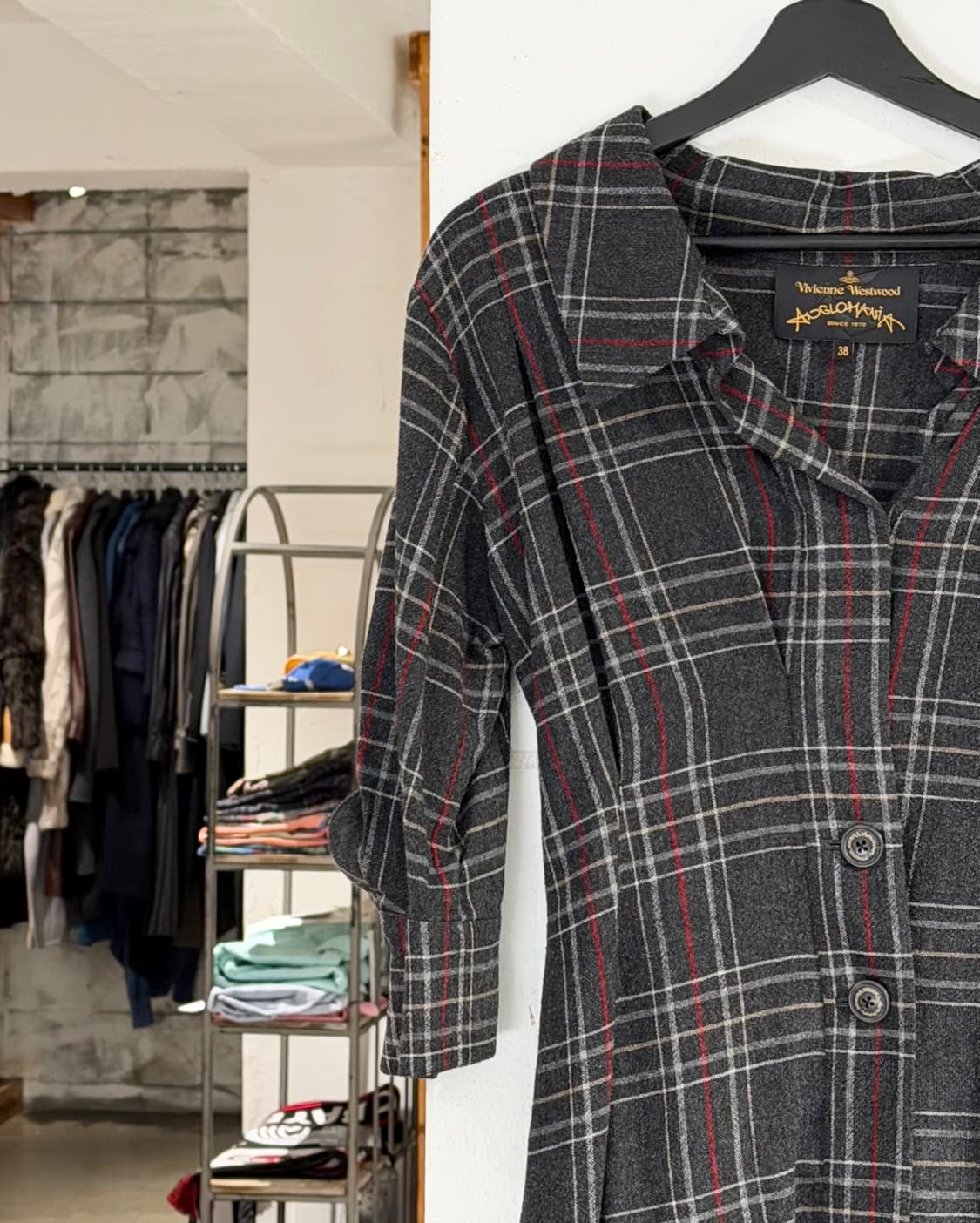 비비안웨스트우드 차콜 타탄 체크 오픈 카라 원피스 상품이미지2