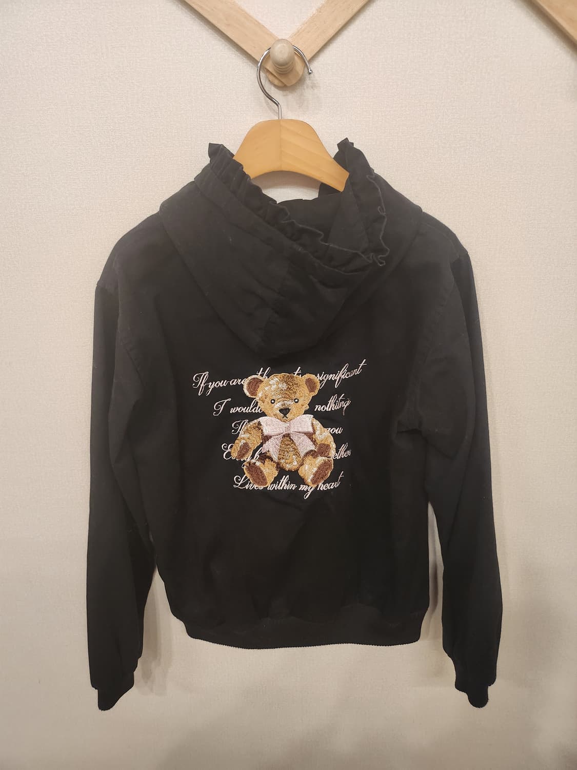 ((일본빈티지))앙크루즈 하트❤️‍🔥곰돌이🐻자수 블랙 후드집업 상품이미지4