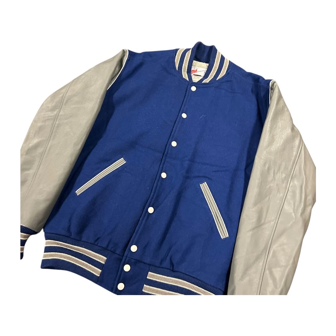 2XL) TM 애슬레틱스 USA 블루 그레이 레더 슬리브 울 바시티 자켓 상품이미지2