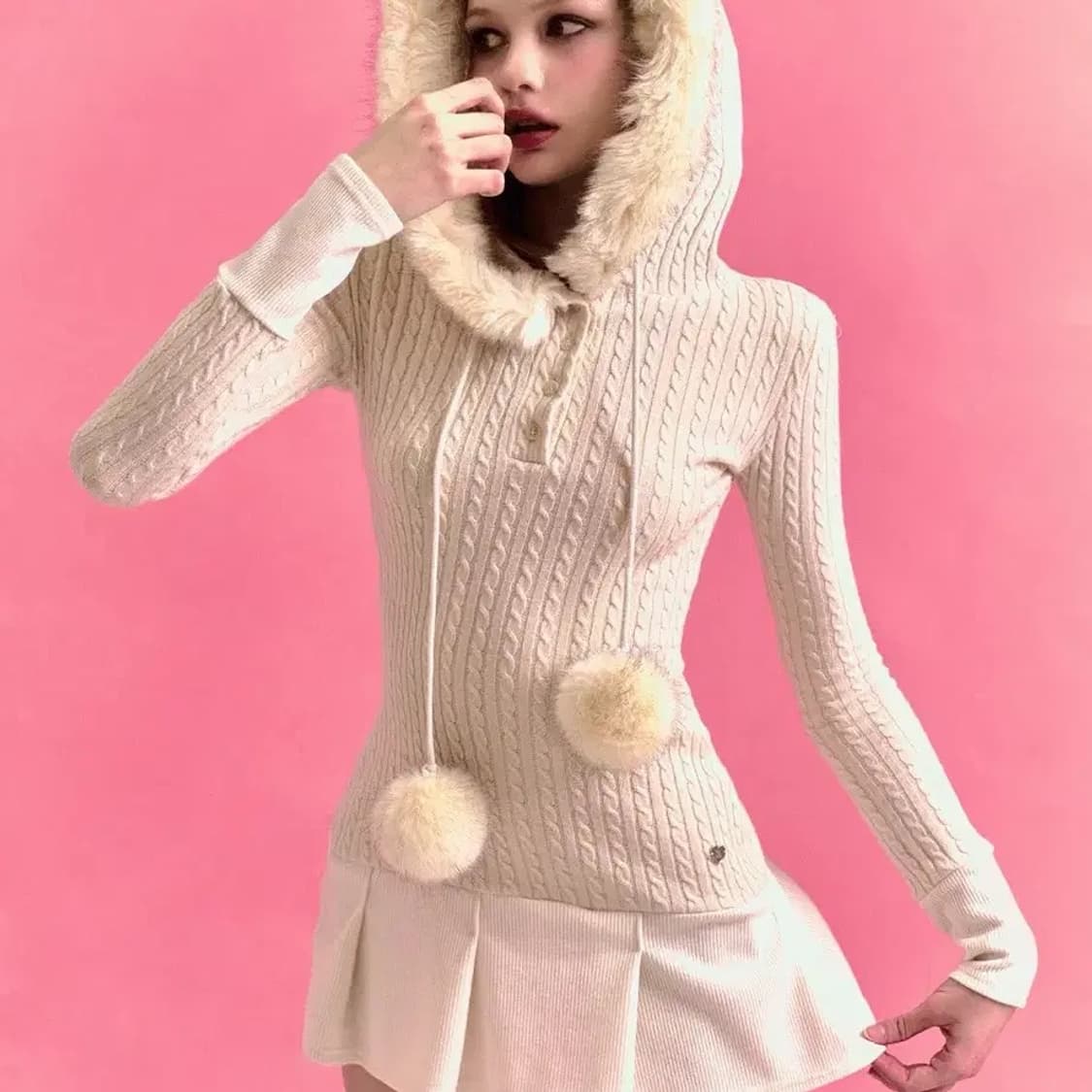 포어링 스노우볼 원피스 아이보리 S 상품이미지2