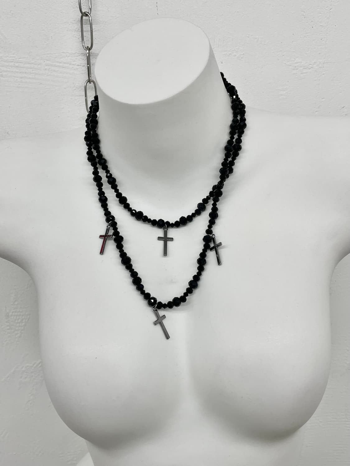 블랙 고딕 십자가 레이어드 네크리스 상품이미지1