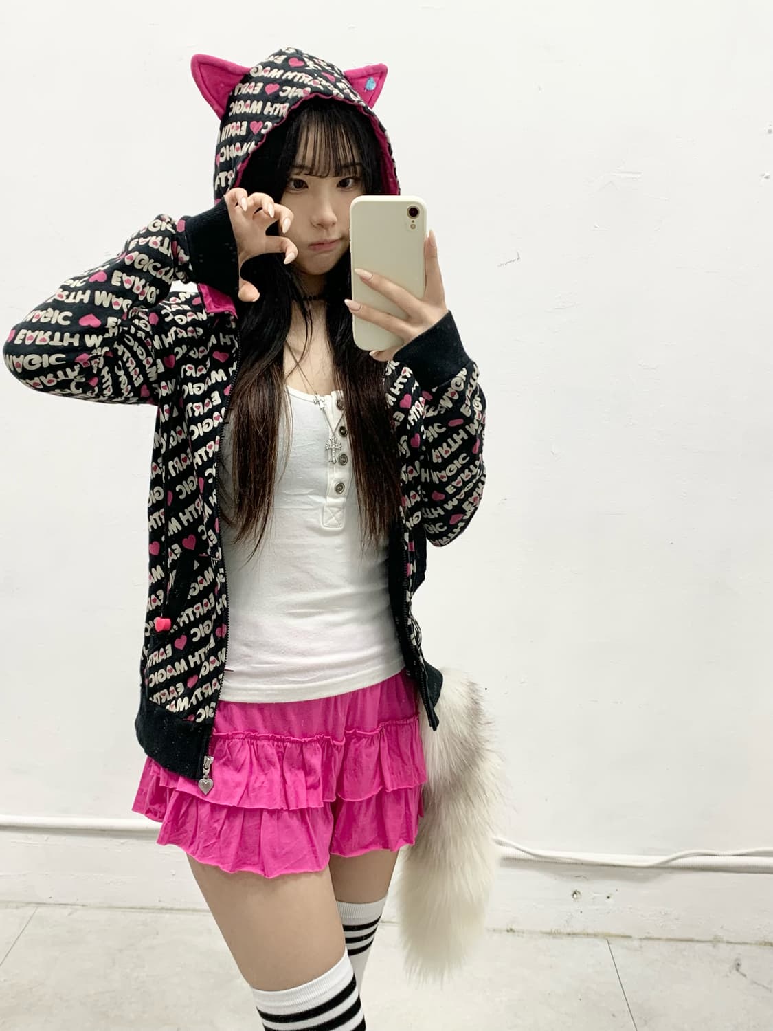 [EARTH MAGIC] 네코미미 팝갸루 레터링 후드집업 상품이미지3