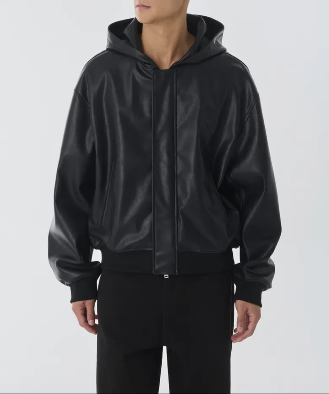 신세틱 레더 오버사이즈 후디드 재킷 [블랙] M 상품이미지1