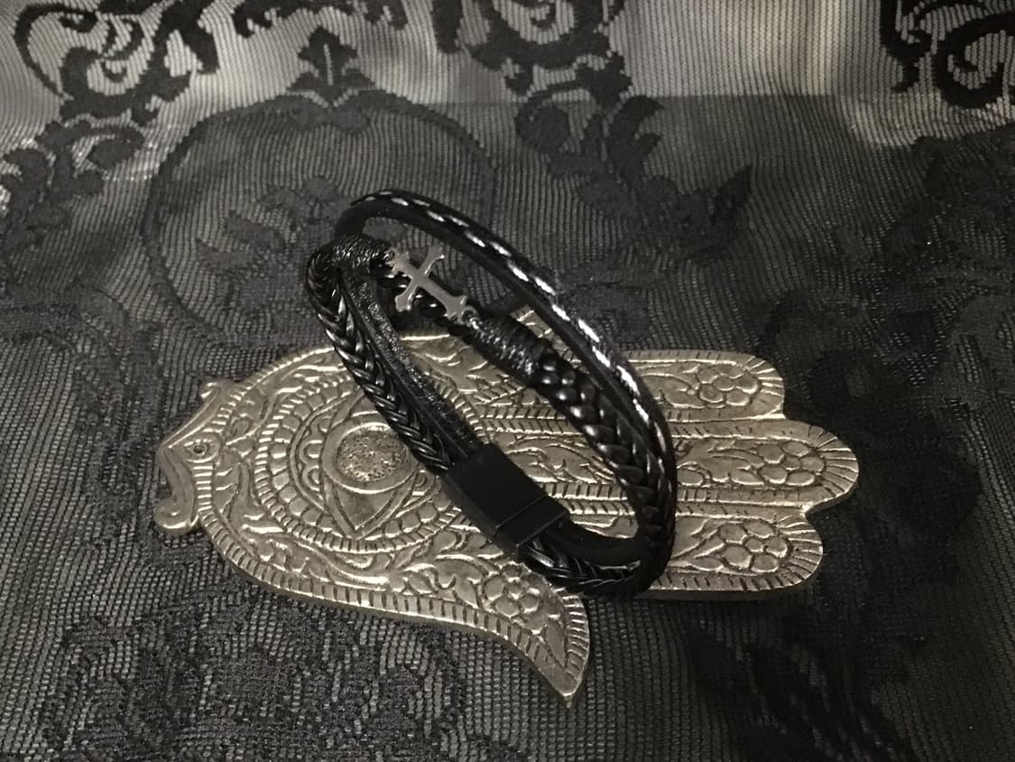 Vintage 핀터레스트 미니 십자가 크로스 두 줄 레더 꼬임 팔찌 상품이미지5