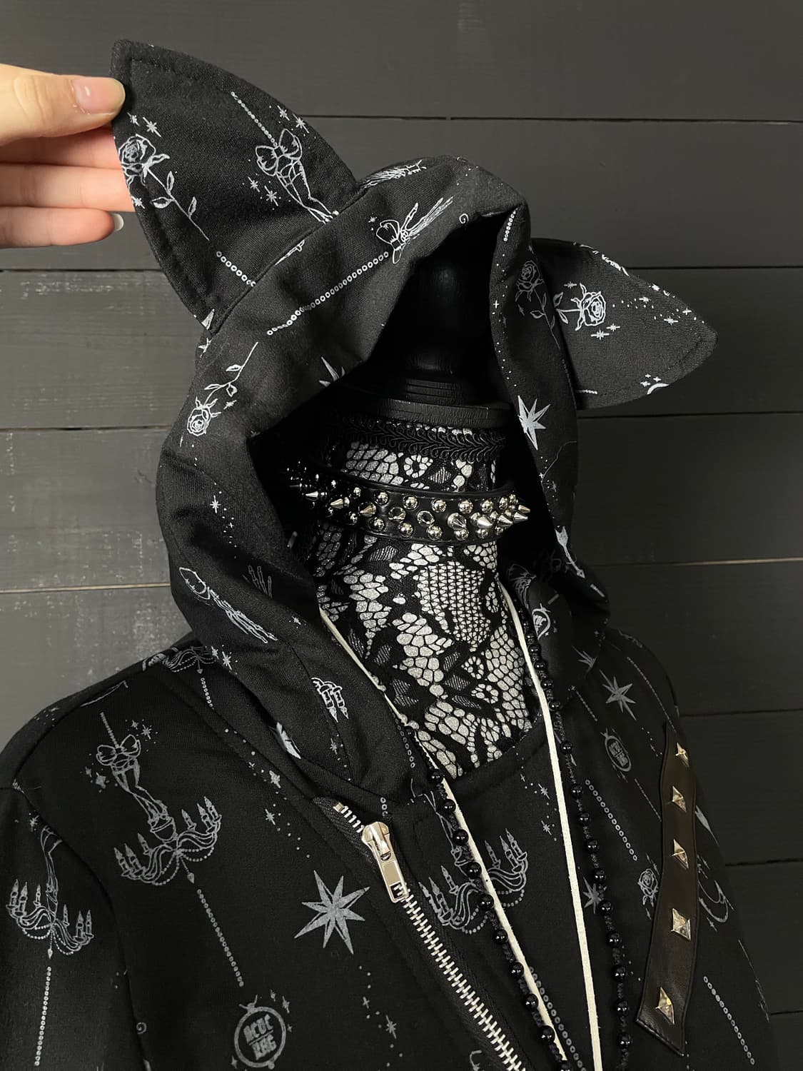 ACDC RAG 펑크 네코미미 스컬 해골 사선 지퍼 후드집업 상품이미지4