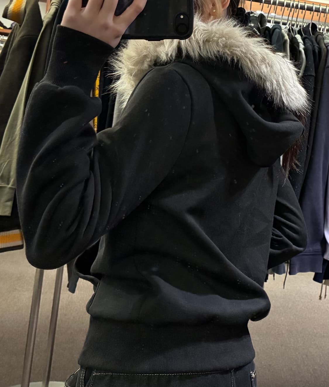 S)빈티지 블랙 퍼 후드집업 상품이미지3