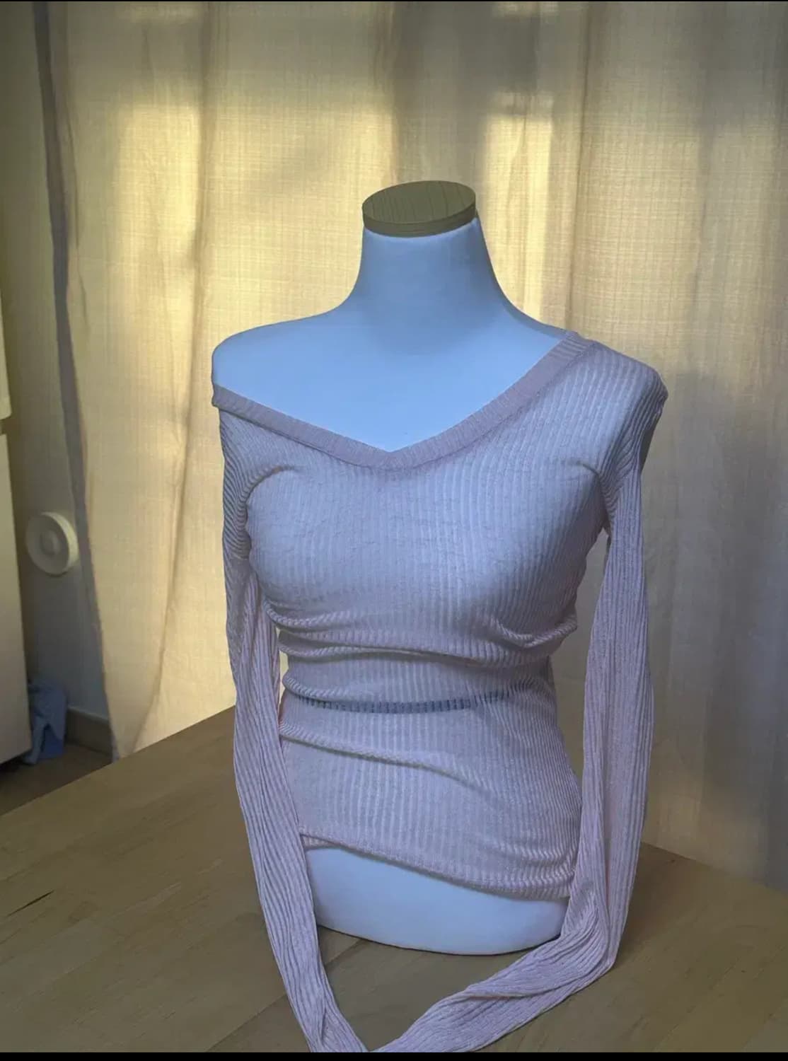 시스루 브이넥 긴팔 니트 연핑크 히메갸루 stc 이코 솜 상품이미지2