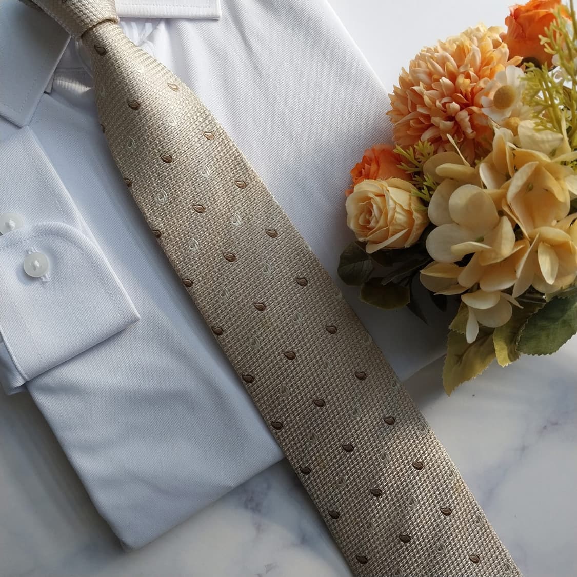 아쿠아스큐텀 실크 베이지 워터드롭 넥타이 8.5cm A등급 K1568 상품이미지8