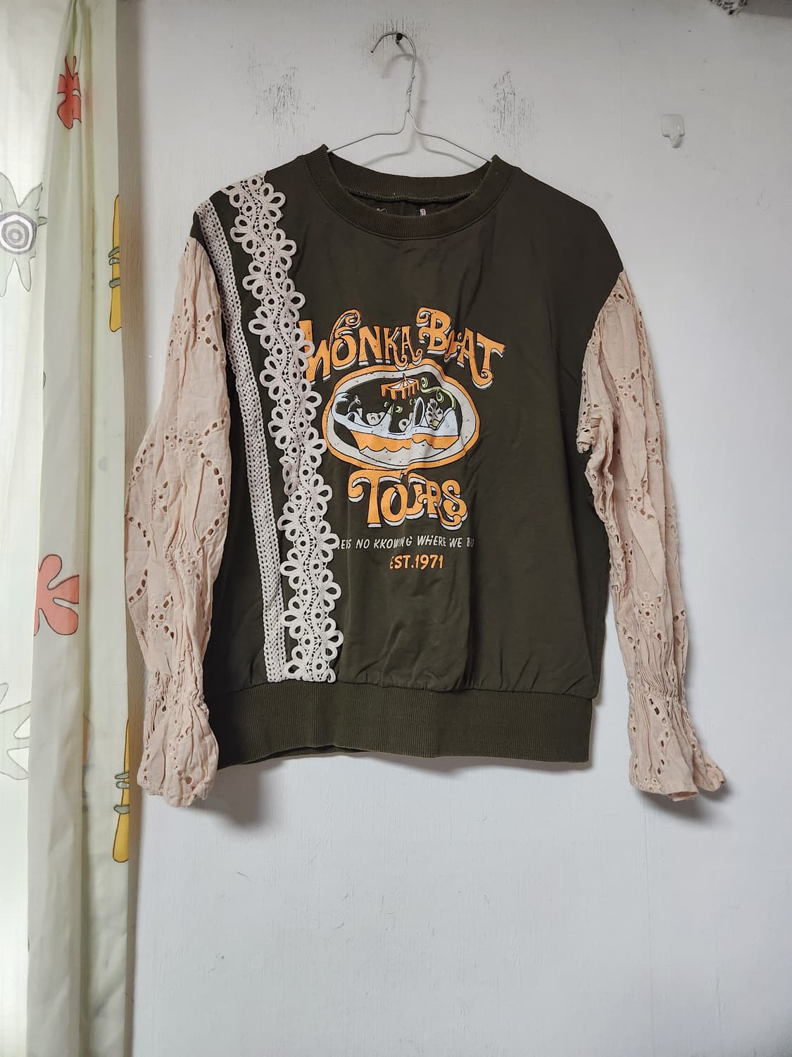 배색 레이스 프린팅 맨투맨 티셔츠F(~66) 상품이미지1